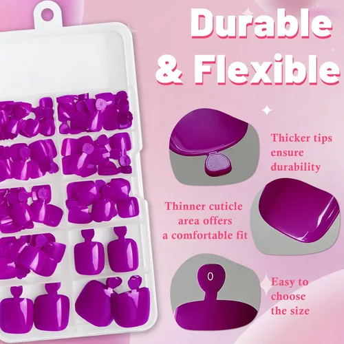 Miniatura 2 de AddFavor 120 uñas postizas a presión moradas para mujeres, uñas postizas cuadradas de cobertura completa, puntas de uñas falsas, uñas postizas