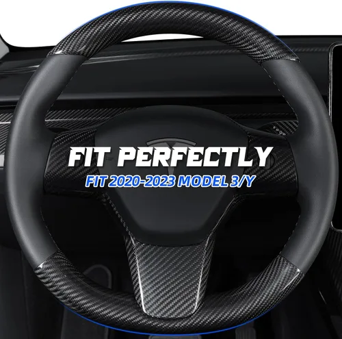 Miniatura 3 de Kit de cubierta superior e inferior de fibra de carbono real para volante de fibra de carbono 2020-2024 Tesla Model Y 2019-2023 Tesla Model 3,3K