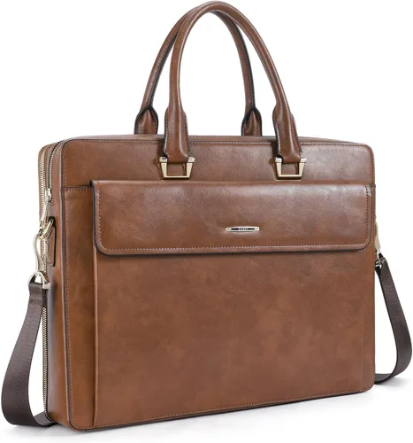 Miniatura 9 de CLUCI Maletín de negocios de cuero de 15.6 pulgadas para mujeres con 2 compartimentos con cremallera bolsa para portátil Oil Wax Leather, Cera