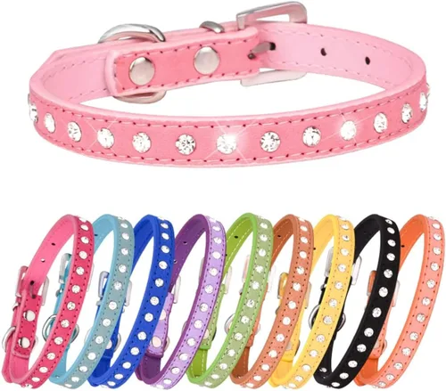 Miniatura 3 de Serijoars Collar para Cachorro de Perro con Diamante de Cristal Colorido Brillante para Niña Cachorro Perro Pequeño Gato Collares (XXS, Negro)