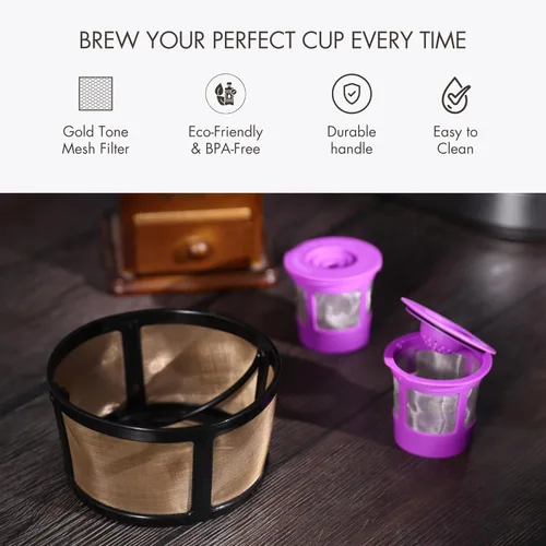 Miniatura 4 de PureHQ - Jarra de filtro de café molido de malla reutilizable para cafeteras Keurig K-Duo Essentials y K Duo, con 2 cápsulas K recargables por