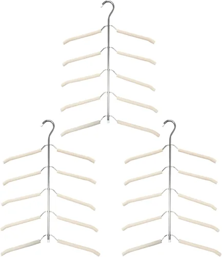 Paquete de 3 perchas para blusas 5 en 1 que ahorran espacio, perchas acolchadas antideslizantes con brazo oscilante, acero inoxidable resistente