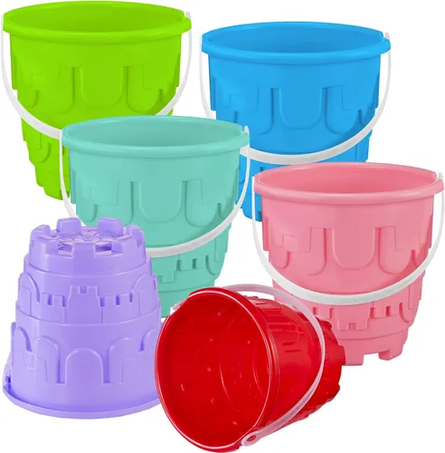 Miniatura 4 de Chivao Paquete de 6 cubos y palas de arena de playa de 7 pulgadas, juego de cubos de arena y palas modelo castillo, cubos de playa, juguetes