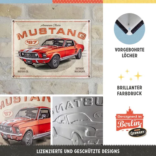 Miniatura 3 de Nostalgic-Art Letrero de lata retro, Ford Mustang – GT 1967 rojo – Idea de regalo para los fanáticos de los accesorios de automóvil, placa de metal