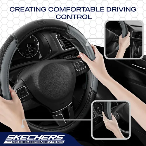Miniatura 5 de Skechers Funda de cuero para volante refrigerada por aire, ajuste universal de 14 pulgadas, 1/2-15 pulgadas, protector de volante de automóvil