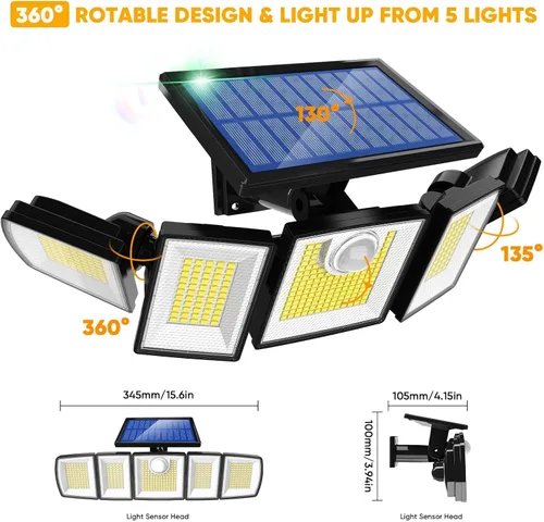 Miniatura 8 de MDCMDCM Luces solares al aire libre con sensor de movimiento - 3000LM con cable de 16.4 pies 3 niveles de brillo 3 modos, luces solares de seguridad