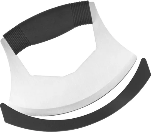 Luxiv Mezzaluna Cuchillo picador de ensalada, mezzaluna de acero inoxidable con cubierta de protección, cuchillo para picar verduras para pizza,