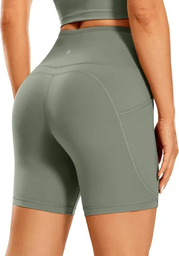 Miniatura 4 de CRZ YOGA Women's Brushed Naked Feeling Biker Shorts with Side Pockets 6'' - High Waist Matte Workout Yoga Gym Spandex