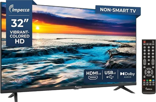 Impecca Televisor LED de 32 pulgadas 720P HD, puertos HDMI y USB, control remoto de función completa, altavoces estéreo incorporados, diseño sin