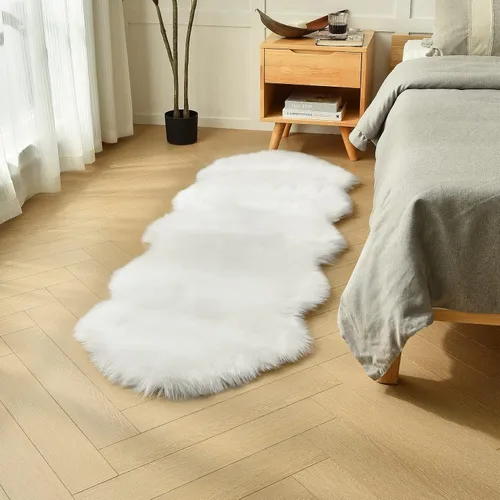 Miniatura 7 de duduta - Alfombra de pelo de oveja sintética verde esmeralda de 2 x 3 pies, alfombra esponjosa lavable para cabecera de cama pequeña, dormitorio