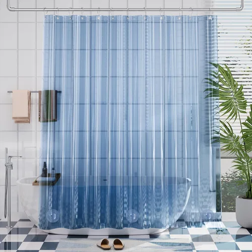 Miniatura 40 de AmazerBath - Cortina de ducha de plástico, 70 x 72 pulgadas, cortina de ducha esmerilada de plástico, impermeable, pesada, gruesa, con 3 piedras