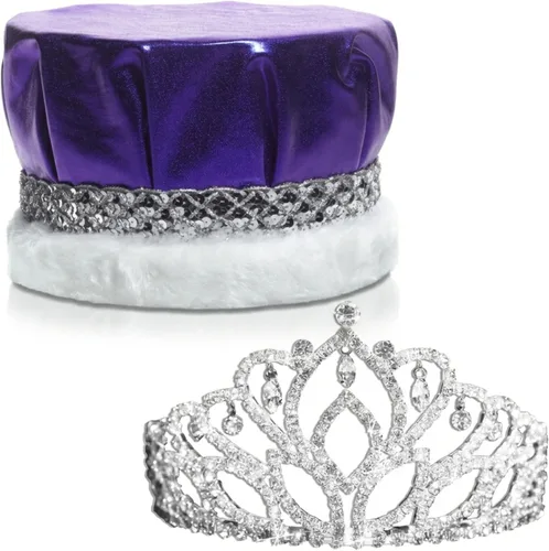 Miniatura 12 de Anderson's Royal Grandeur Set, Mirabella Tiara/Corona de Satén Triturado/Banda Plateada/Ribete de Piel Trenza azul/plateada/piel blanca