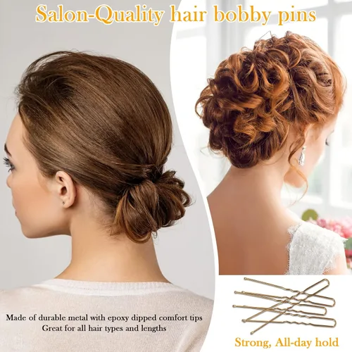 Miniatura 6 de Alfileres en forma de U en estuche, 200 pinzas doradas para el cabello a granel para mujeres, 2.4 pulgadas, grandes y fuertes sujetadores