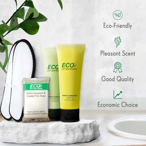 Miniatura 6 de ECO amenities Juego de 140 piezas de artículos de tocador de hotel a granel – Champú y acondicionador de viaje aprobado por la TSA – 0.49 oz