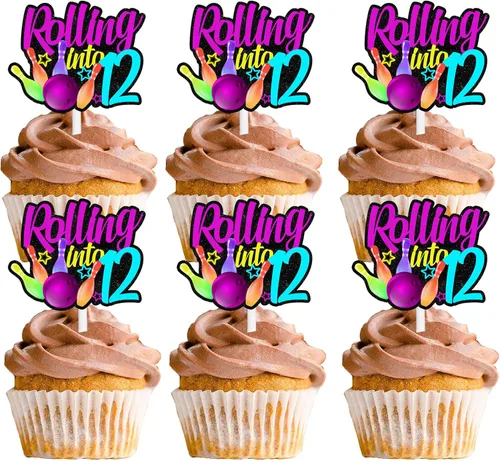 Miniatura 8 de 18 piezas de bola de boliche con purpurina, decoración de postre, magdalenas, boliches, 6 temas, suministros de decoración para niños y niñas