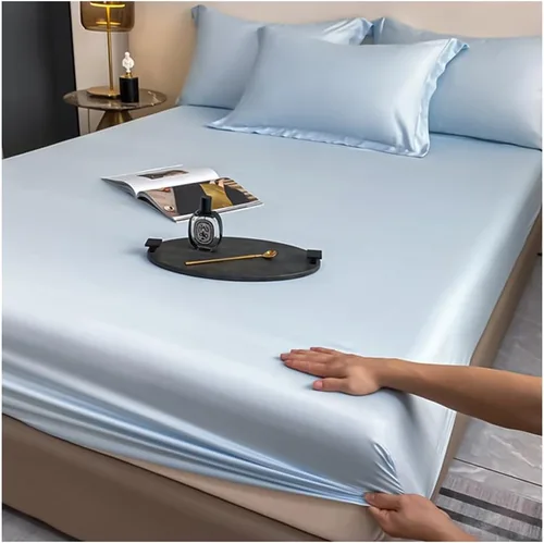 Miniatura 10 de OBONG Sábana bajera ajustable de tamaño queen, 100% Tencel Lyocell, Sábanas refrescantes suaves y sedosas, tejido de satén con bolsillo profundo