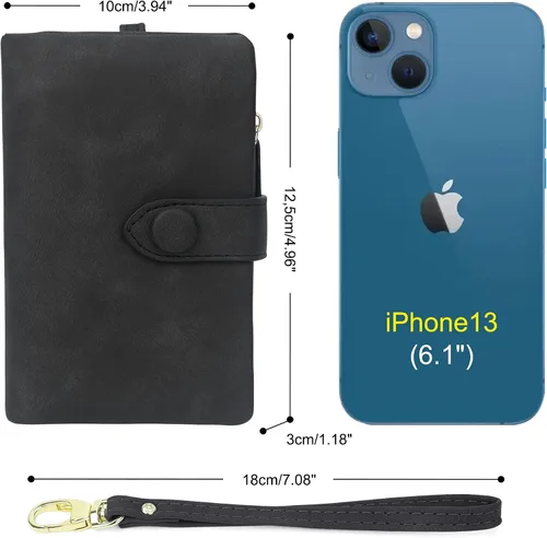 Miniatura 4 de Billeteras con bloqueo RFID para mujer, de gran capacidad, de cuero suave, cartera pequeña con correa para la muñeca, Negro -, Casual