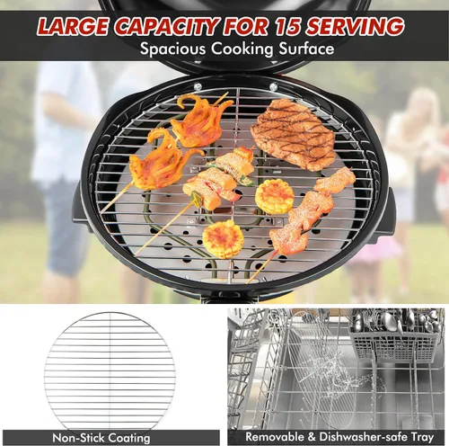 Miniatura 8 de ORALNER Parrilla eléctrica para barbacoa con soporte, rejilla de calentamiento y bandeja de goteo, parrilla eléctrica de 15 porciones