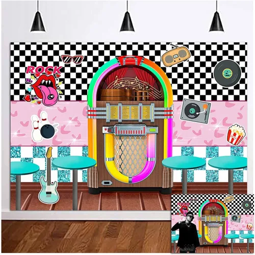 XLL Fondo de fotografía de Sock Hop de los años 50 Back to 1950s Soda Shop Fondos de fotos Rock Roll Party 50s Retro Diner Time Rock Roll Decoración