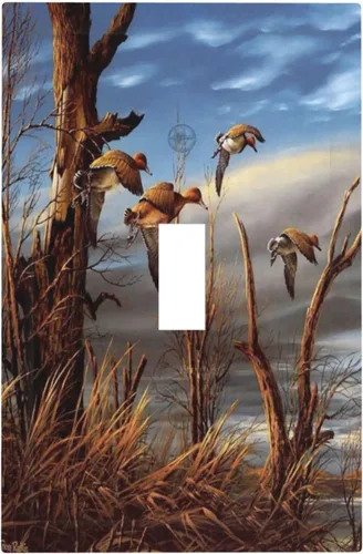 Cubierta de Interruptor de Luz de Palanca Simple Caza Patos Salvajes Voladores Decorativa 1 Gang Cubiertas de Placas de Pared Otoño Junto al Lago