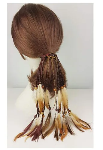 Miniatura 6 de 4 piezas de cuerda para el pelo de plumas gitanas hippies hechas a mano para mujer para cola de caballo bohemia, elásticos con plumas, diadema