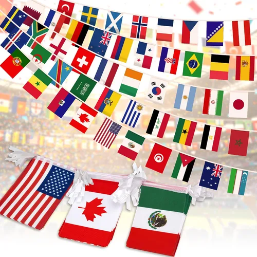 Bandera de la Copa del Mundo 2026, banderín internacional de 48 países, torneo de fútbol nacional para bar deportivo, club, jardín en casa,