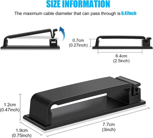 Miniatura 2 de XHF 40 piezas de ganchos autoadhesivos para cables (XL) negros, ganchos de cable para gestión de cables, organizador de cables, soporte de cable
