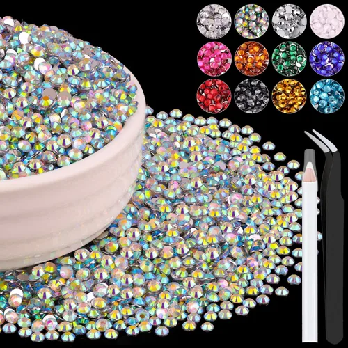 Miniatura 88 de 12000 diamantes de imitación de resina de 0.079 pulgadas a granel para manualidades (transparente), cristales deslumbrantes con parte trasera plana