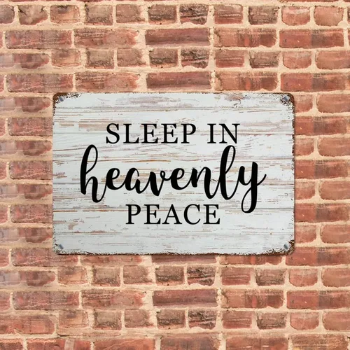 Miniatura 5 de Letrero de metal rústico con texto en inglés "Sleep in Heavenly Peace" para decoración de pared, de grano de madera, divertido, envejecido, Duerme