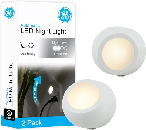 GE Luz nocturna giratoria con enchufe, decoración del hogar, artículos esenciales de apartamento, luces LED para dormitorio, iluminación ambiental,