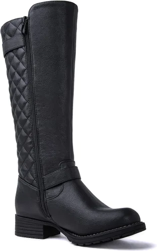 Miniatura 4 de GLOBALWIN Botas altas acolchadas hasta la rodilla para mujer, de tacón bajo, cómodas, a la moda, elegantes, botas de montar para mujer