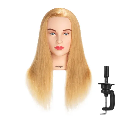 Miniatura 9 de Cabeza de maniquí Hairingrid 20"-22" 100% Cabello Humano para Peluquería y Cosmetología, Cabeza de Muñeco de Entrenamiento con Soporte de Abrazadera