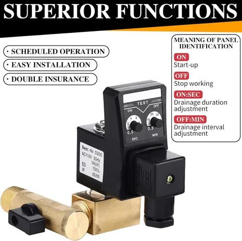 Miniatura 5 de Bonuci Kit de válvula de drenaje electrónica automática, válvula de agua de drenaje de tanque de 110 V para aire comprimido (separación)