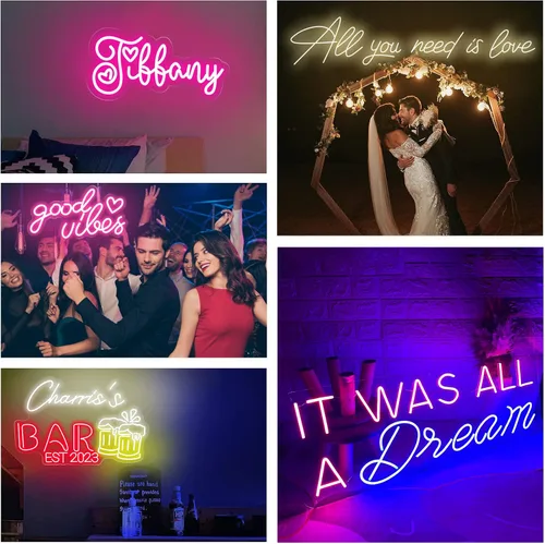 Miniatura 5 de Letrero de neón personalizado, luz de neón LED regulable personalizada, letrero de neón personalizable para decoración de pared, boda, fiesta