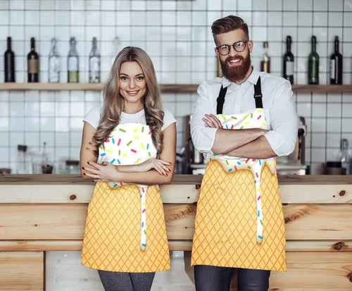 Miniatura 2 de WONDERTIFY Delantal de helado, cono de helado de dibujos animados con esmalte blanco y textura de oblea con cuello ajustable para hombres y mujeres