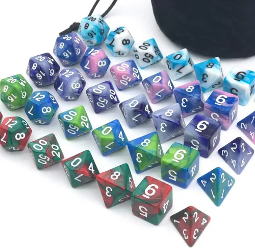 Miniatura 2 de Juego de dados para Dungeons & Dragons, DND, RPG, juego de dados poliédricos, juego de dados surtidos, 35 en total, 5 juegos con bolsa de dados