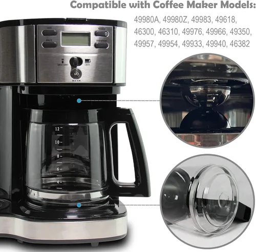 Miniatura 3 de Jarra de café de vidrio de repuesto de 12 tazas compatible con cafetera Hamilton Beach Flexbew, cafetera para 49980A, 49980Z, 49983, 49618, 46300