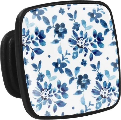 Miniatura 3 de LORVIES Paquete de 4 pomos decorativos florales de 1.2 pulgadas, cuadrados de vidrio ABS negro con un solo agujero, tiradores de cajón de aparador