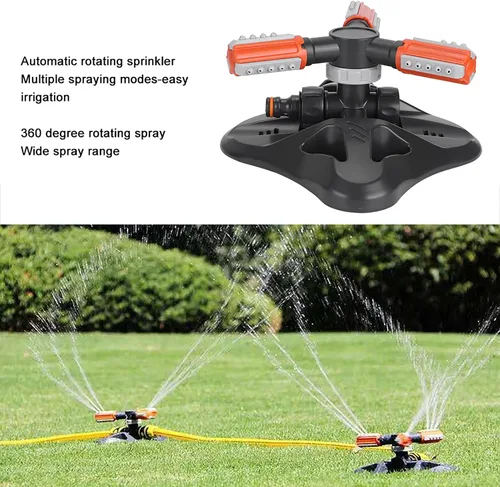 Miniatura 6 de Fydun Sistema automático de riego giratorio de 360 grados con 3 brazos para jardín y patio, césped, herramienta automática de rotación de 360 grados