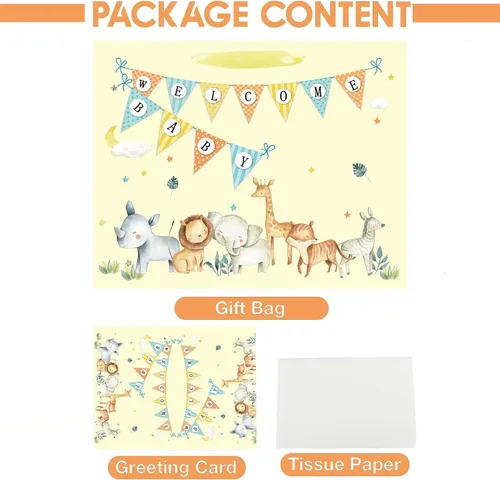 Miniatura 2 de Laidans Bolsa de regalo grande de 13" para bebé niño o niña para baby shower con papel de seda y tarjeta de felicitación (Azul)
