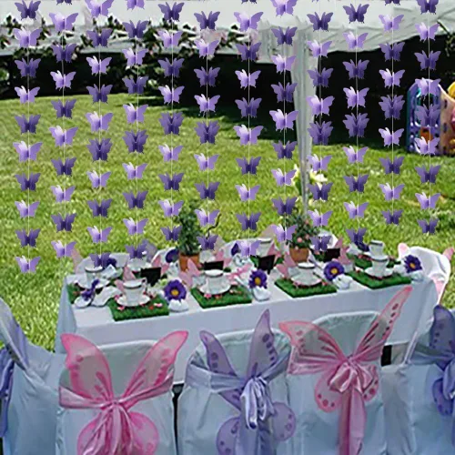 Miniatura 5 de Guirnalda de mariposas 3D de 36 pies, serpentina colgante de papel degradado rosa para bodas, fiestas de cumpleaños, baby shower, decoración
