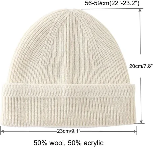Miniatura 2 de LLmoway Gorro de punto con puños para hombre y mujer, sombrero de pescador de invierno, 50% lana
