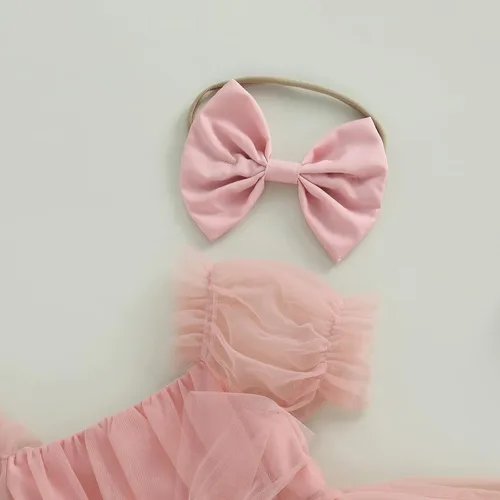 Miniatura 80 de Sasaerucure Traje de verano para bebé niña, sin mangas, mameluco de encaje tutú, mameluco de una pieza con volantes