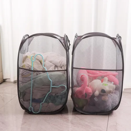 Miniatura 2 de Cesta plegable de malla para lavandería, cesta de lavandería desplegable, fácil almacenamiento, ideal para uso doméstico y de viaje (2 gris oscuro)