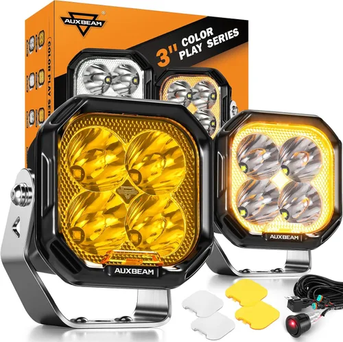 Miniatura 11 de Auxbeam Color Play Series - Luces LED Pod DRL Ámbar de 3" 100W Combo Spot Flood de Doble Color Señal de Giro Lámpara de Conducción Antiniebla Cubo