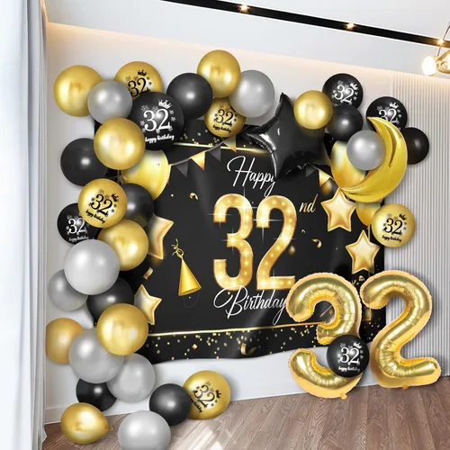 Miniatura 17 de Juego de globos dorados de feliz cumpleaños número 10 – Saludos a los 10 años de edad, guirnalda temática de fiesta con estrellas y luna, decoración