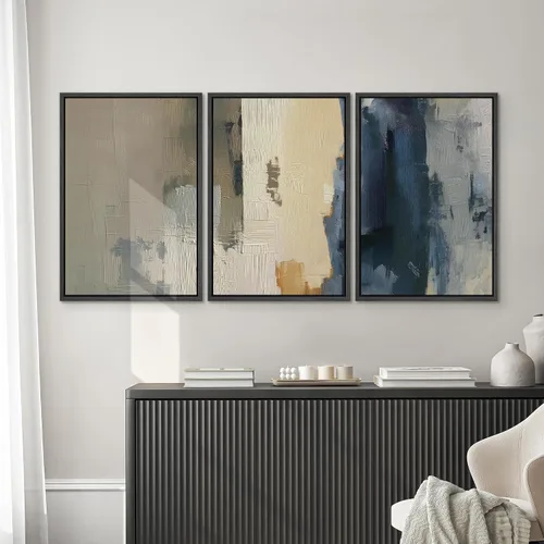 Miniatura 651 de SIGNWIN Lienzo enmarcado para pared, arte con pinceladas de flujo neutro en tonos beige abstractos, ilustraciones, arte moderno, decorativo