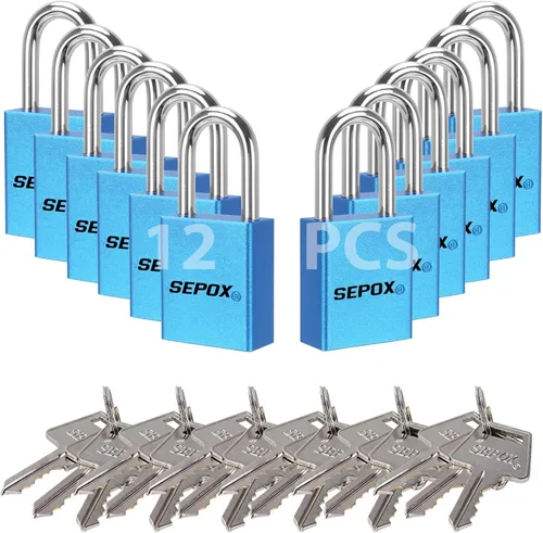 SEPOX Candados ultra resistentes a la intemperie resistentes al óxido, juego de 12 candados de aluminio azul con 18 llaves iguales, alta seguridad