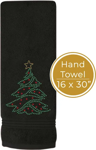 Miniatura 4 de Sparkles Home Toalla de mano para árbol de Navidad, duradera, diamantes de imitación brillantes en tela de toalla de algodón, para decoración Negro