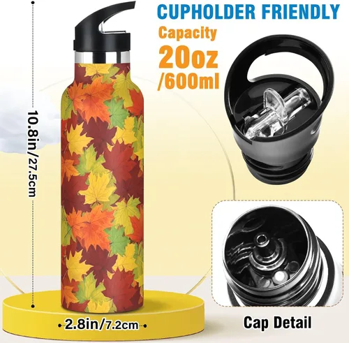 Miniatura 2 de Kids Water Bottle for School, Water Bottle Stainless Steel for Travel or School 20 Oz, BPA-Free, Autumn Leaves Orange Red
